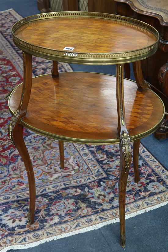 A Louis XVI style ormolu mounted mahogany two tier etagere W.67cm